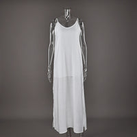 HiLoc Casual Loose White Long Dress Robe 2025 New Summer V Neck Dresses For Women Spring Sleeveless Straight Robes Nightgown
