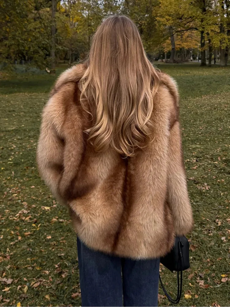Striped Faux Fur Oversized Coat