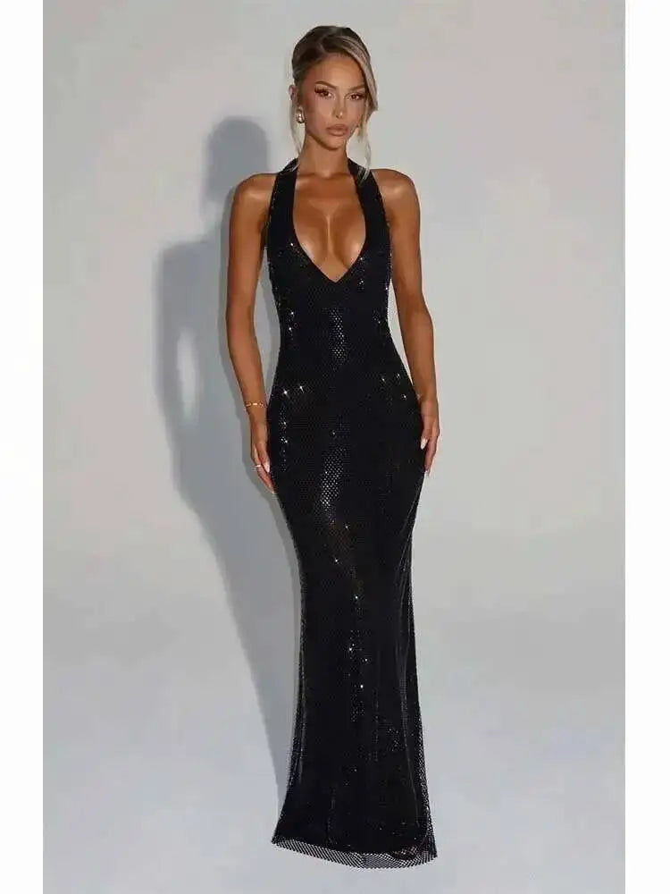 Deep-V Sequin Backless Party Mini Dress – Nightclub Sparkle