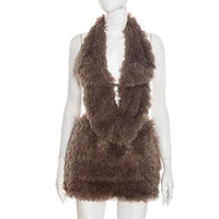 Faux Fur Halter Top & Mini Skirt Set