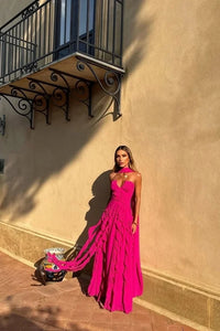 Tiered Ruffle Chiffon Ball Gown – Halter Sweetheart Prom Dress with Train