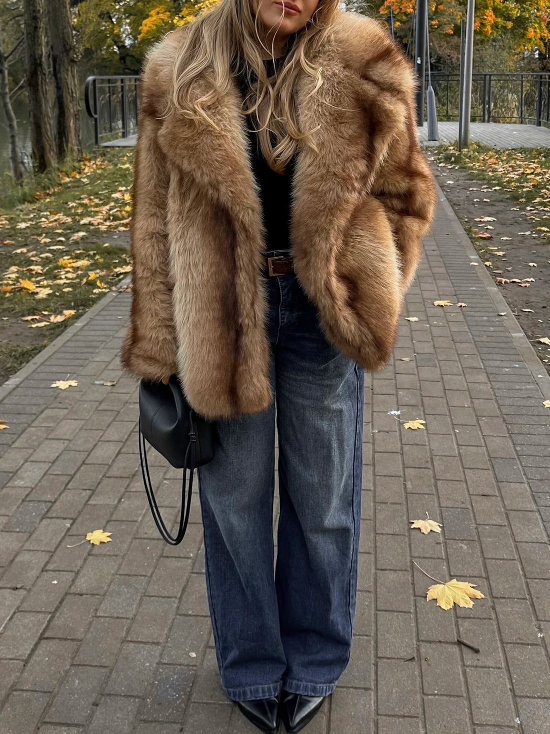 Striped Faux Fur Oversized Coat