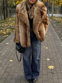 Striped Faux Fur Oversized Coat