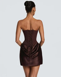 Red Strapless Corset Satin Mini Dress with Choker
