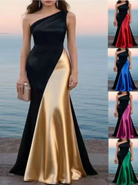 Colour options for the one-shoulder satin mermaid gown