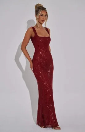 Square-Neck Mesh Sequin Mini Dress – Glitter Cocktail Dress