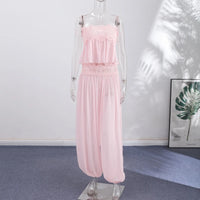 Women's Sheer Lace Backless Spaghetti Strap Top & Wide-Leg Pant Set – Beach Chic 2-Piece Suit