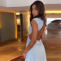 Pleated Cut-Out Maxi Dress – Sleeveless Backless Beach Dress