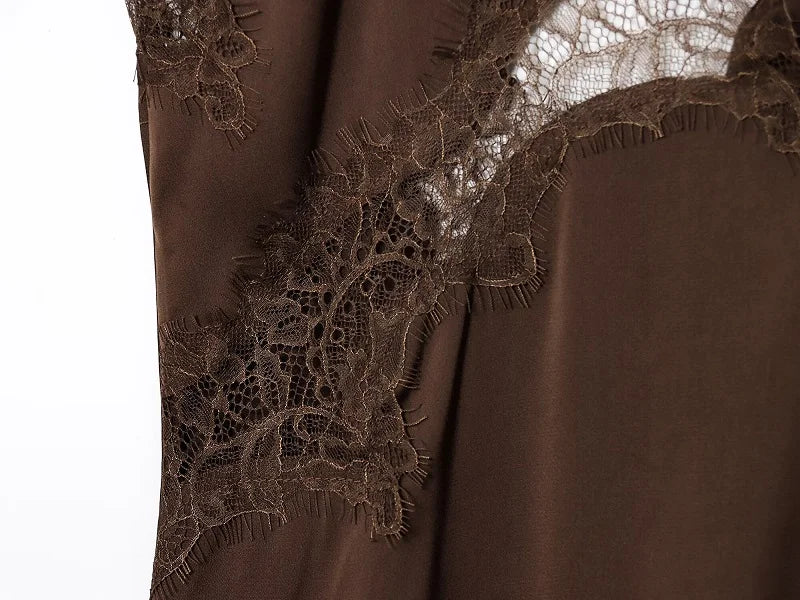 Satin Lace Backless Mini Dress