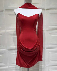 Red Strapless Corset Satin Mini Dress with Choker
