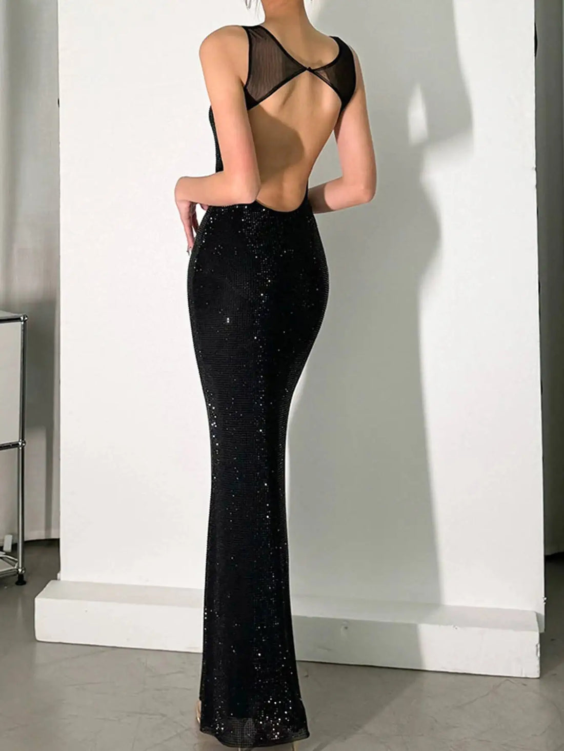 Rhinestone Backless Maxi Party Dress – Summer Evening Gown