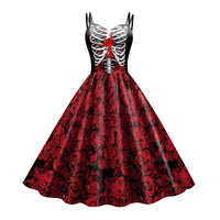 Women Halloween Skeleton Rose Dress Set Day of The Dead Cosplay Costume With Veil Crown Gloves For Carnival Party