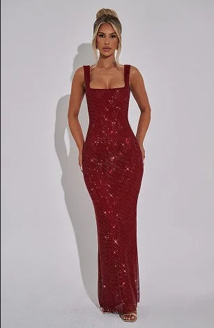 Square-Neck Mesh Sequin Mini Dress – Glitter Cocktail Dress