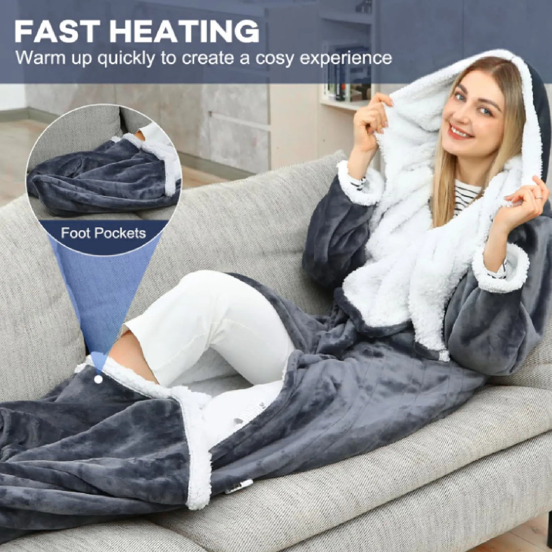 WarmHug™ Heated Blanket 🥰🔥 — Sleeves, Foot Pocket & Fleece Comfort
