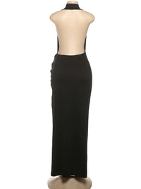 Sisterlinda Sexy High Splits Long Dress Women Halter Deep V-Neck Backless Sleeveless Summer Pool Party Ruched Elegant Vestidos
