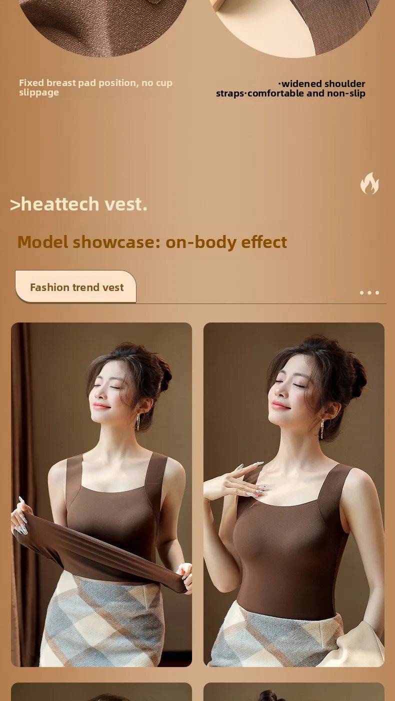 Gilet thermique sans couture avec soutien-gorge intégré – Débardeur grande taille à col carré