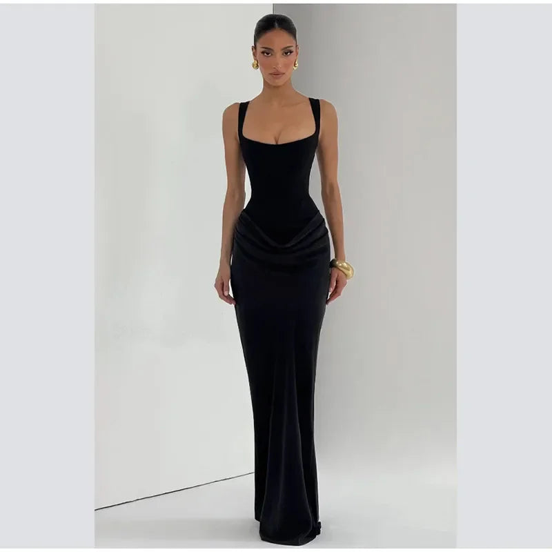 The Pleated Strapless Split Maxi Gown