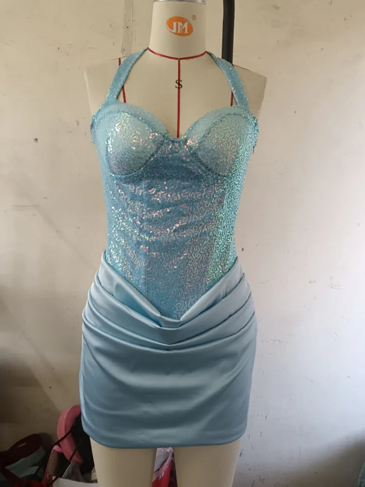 Strapless Sequin Halter Mini Dress – Sparkle Party Dress