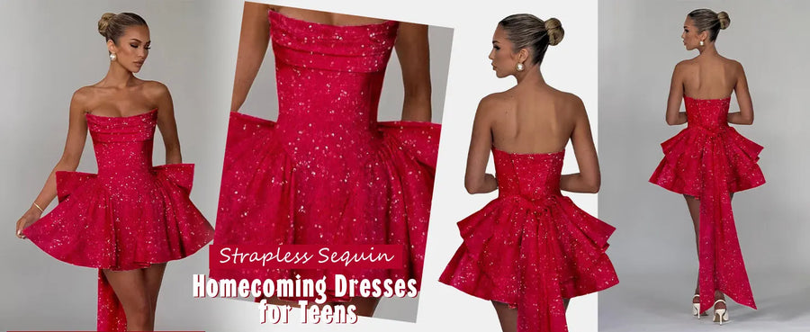 Strapless Sequin Homecoming Mini Dress – Sparkly Prom Dress