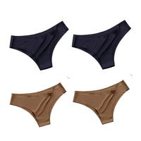 4PCS/Set Seamless Brazilian Panties Women's Sexy Lingerie Cool Ice Silk Low Waist Briefs Soft Solid Ultra-thin Bikini Underwear