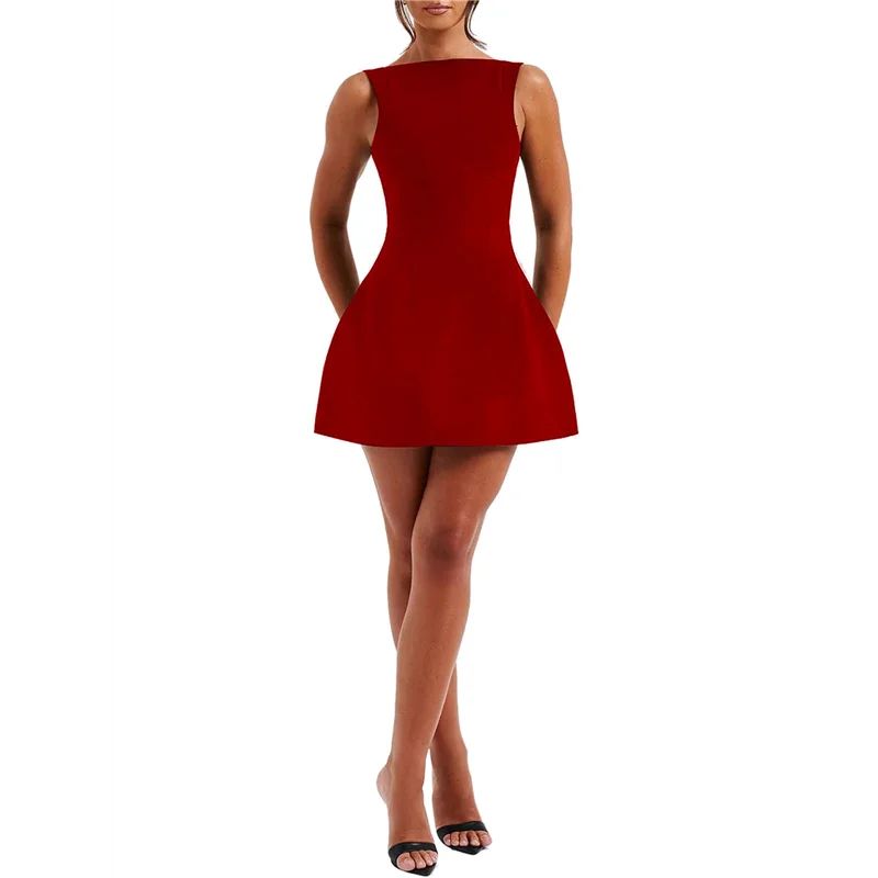 Mock-Neck Zip Sleeveless A-Line Mini Dress – Summer Cocktail