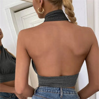 y2k Halter Top Women Summer Clothes Solid Color Sleeveless Backless Vest T Shirt 2000s Aesthetic Clothing Streetwear