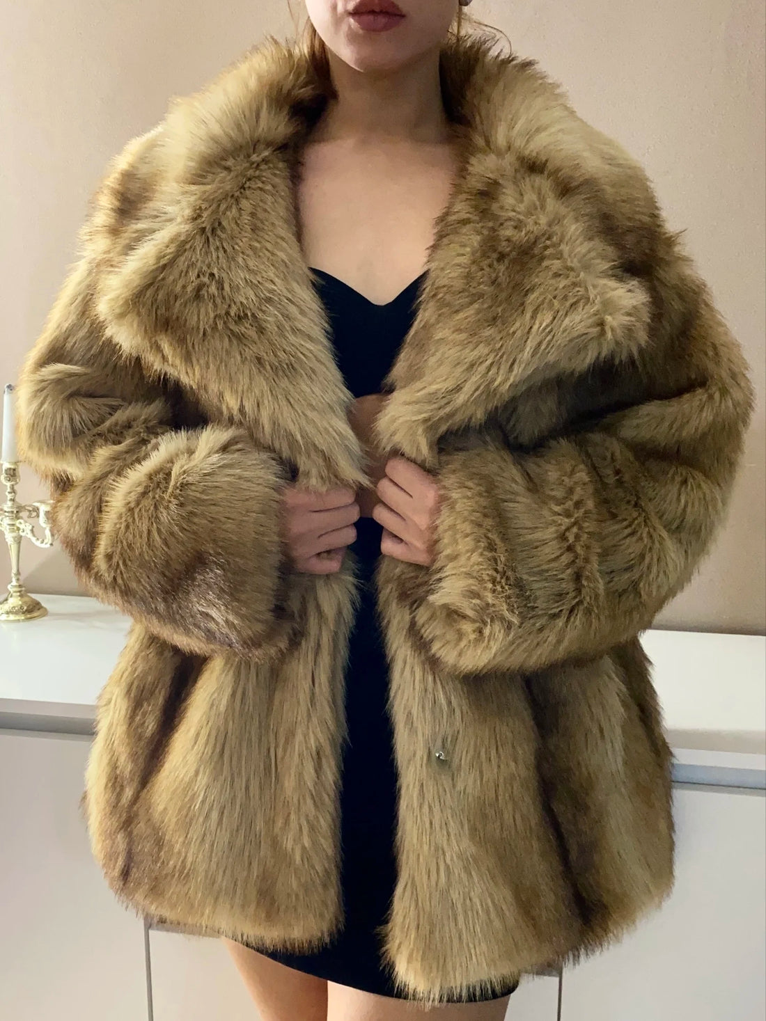 Striped Faux Fur Oversized Coat