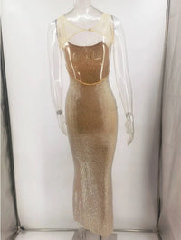 Rhinestone Backless Maxi Party Dress – Summer Evening Gown