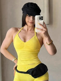 No Logo Seamless Longline Strappy Gym Top Backless Gym Clothes Women Scrunch Built-in Bra With Removable Cups Yoga Tank Tops