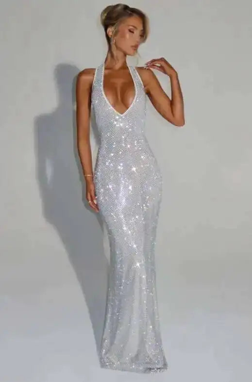 Deep-V Sequin Backless Party Mini Dress – Nightclub Sparkle