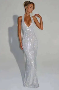 Deep-V Sequin Backless Party Mini Dress – Nightclub Sparkle