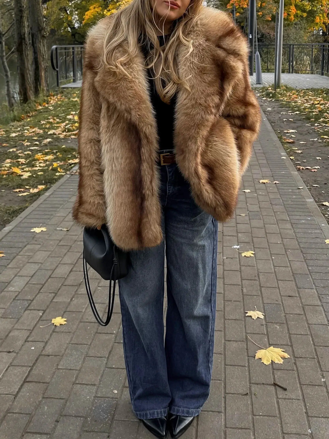 Striped Faux Fur Oversized Coat