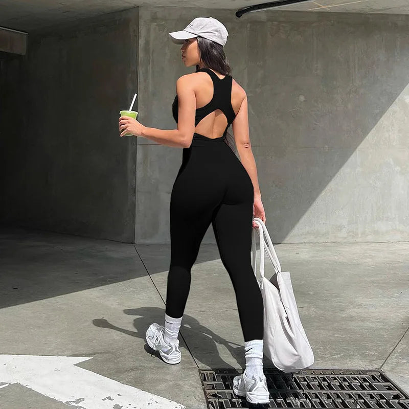 Zip-Back Sleeveless Gym Jumpsuit