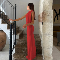 Women's Sleeveless O-Neck Patchwork Bodycon Maxi Dress Summer Fashion Sexy Prom Party Club Y2K Ankle-Length Polyester Elastic