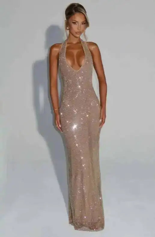 Deep-V Sequin Backless Party Mini Dress – Nightclub Sparkle