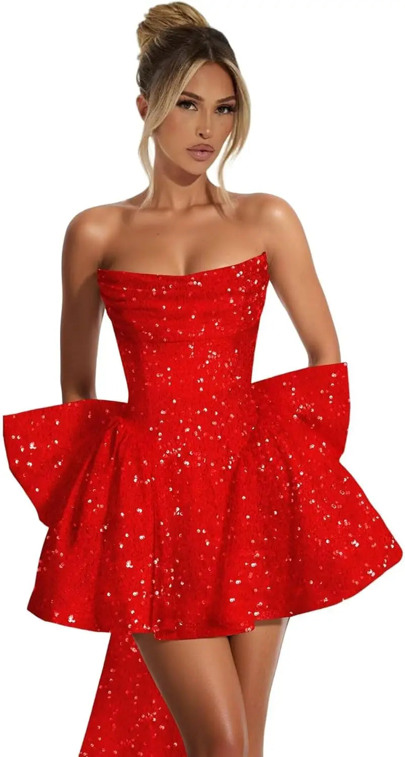 Strapless Sequin Homecoming Mini Dress – Sparkly Prom Dress