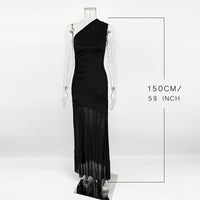 Ticketsx Off Shoulder See Through Dress Solid High Waist Patchwork Backless Slim Long Dress Women Vacation Party Evening Dresses