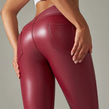 Scrunch-Back PU Leather Leggings