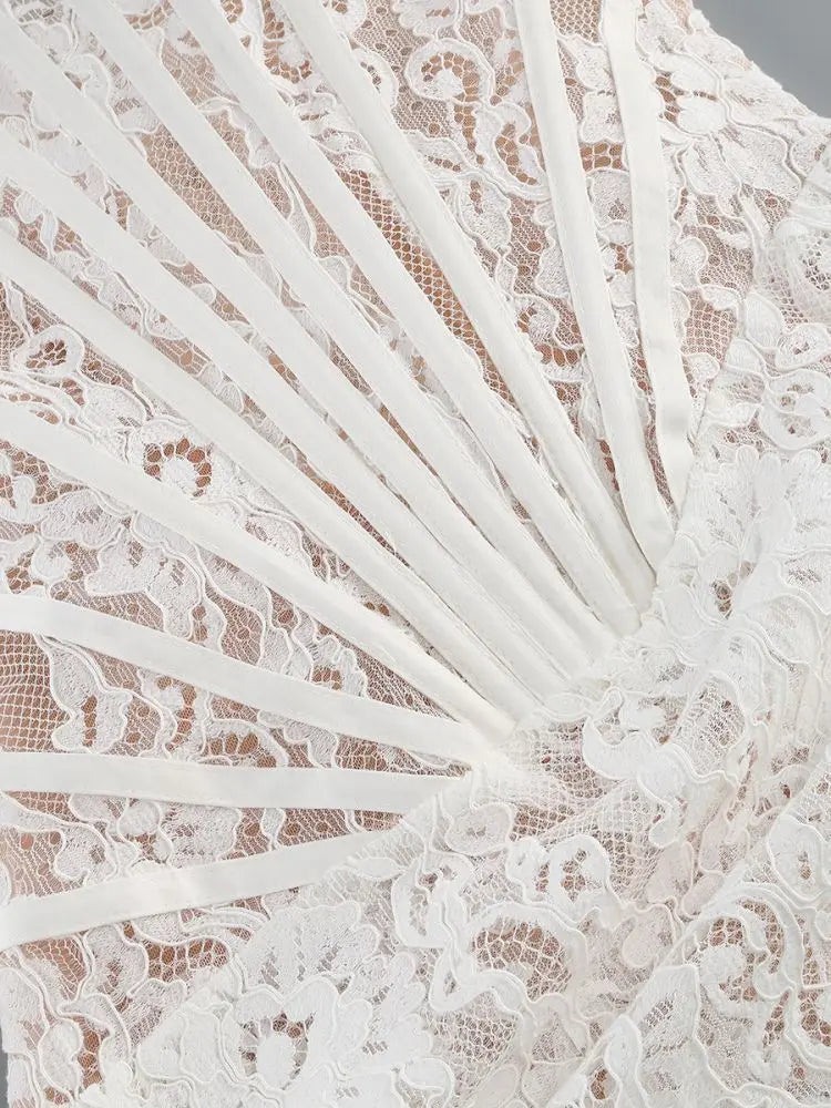 Sheer Lace Strapless Evening Dress