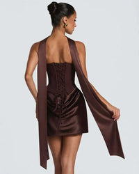 Red Strapless Corset Satin Mini Dress with Choker