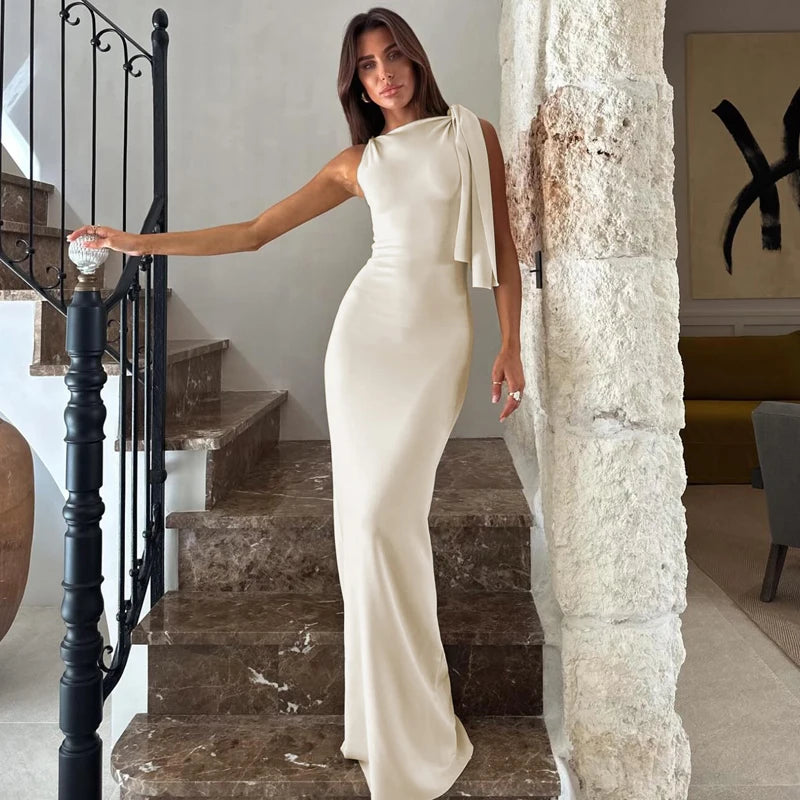 Women's Sleeveless O-Neck Patchwork Bodycon Maxi Dress Summer Fashion Sexy Prom Party Club Y2K Ankle-Length Polyester Elastic