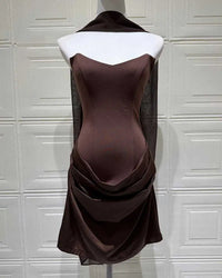 Red Strapless Corset Satin Mini Dress with Choker
