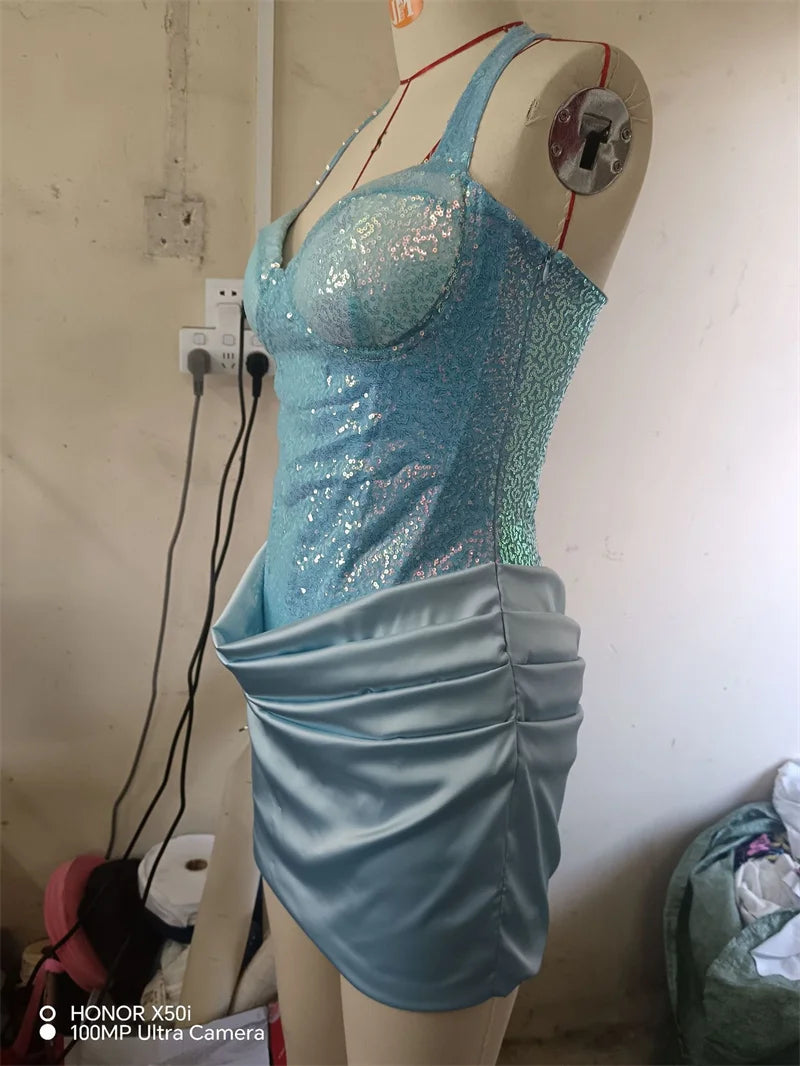 Strapless Sequin Halter Mini Dress – Sparkle Party Dress