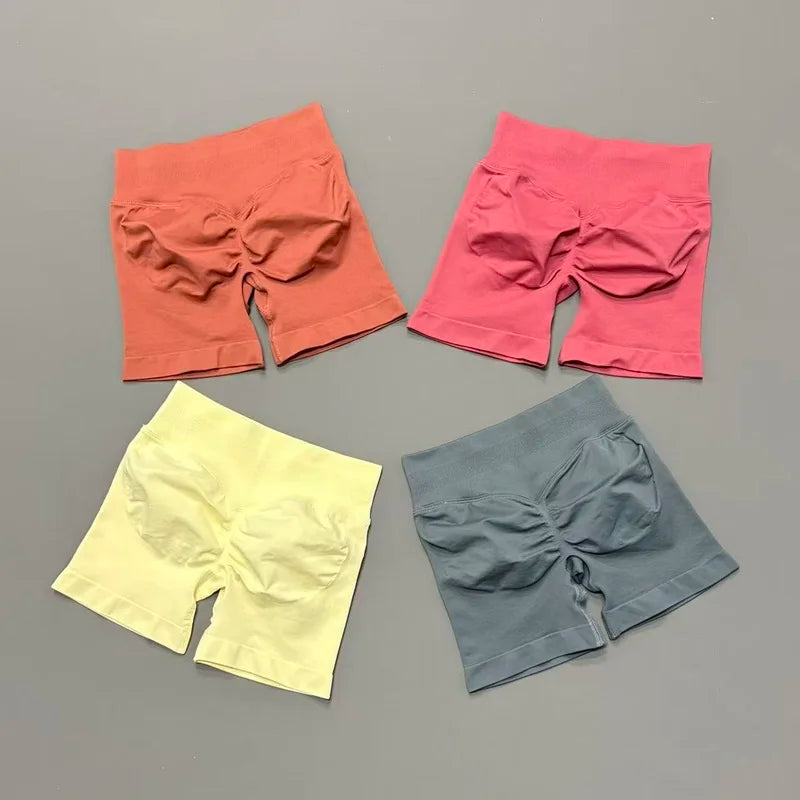 HISTELLO Gym Shorts 4.5" Women Fitness Sports Biker Shorts Low Waist Running Pants Workout Scrunch Butt Yoga Seamless Leggings