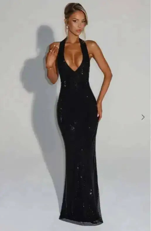 Deep-V Sequin Backless Party Mini Dress – Nightclub Sparkle
