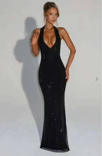 Deep-V Sequin Backless Party Mini Dress – Nightclub Sparkle