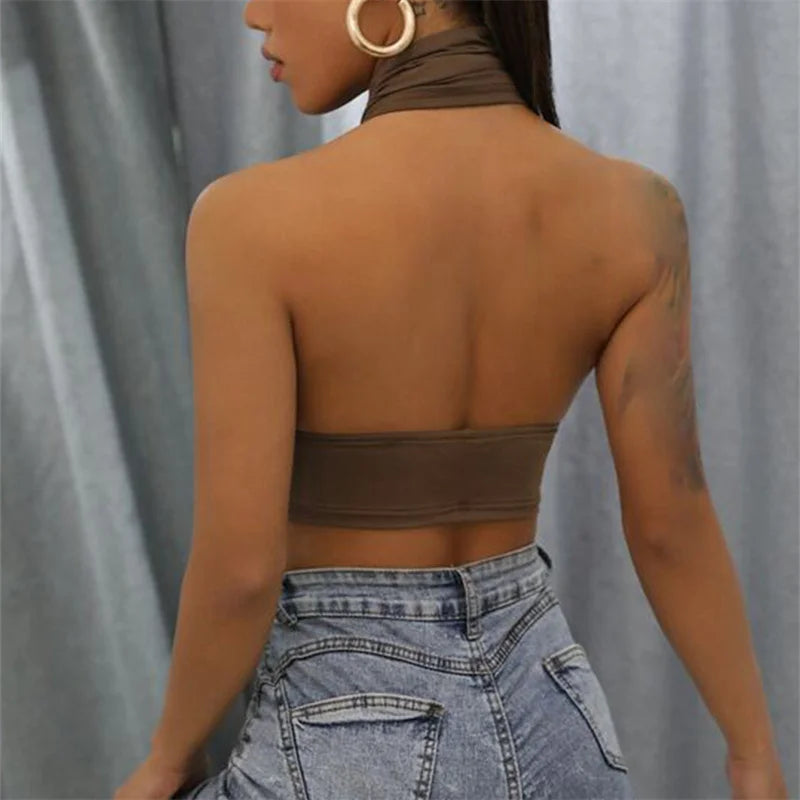 y2k Halter Top Women Summer Clothes Solid Color Sleeveless Backless Vest T Shirt 2000s Aesthetic Clothing Streetwear