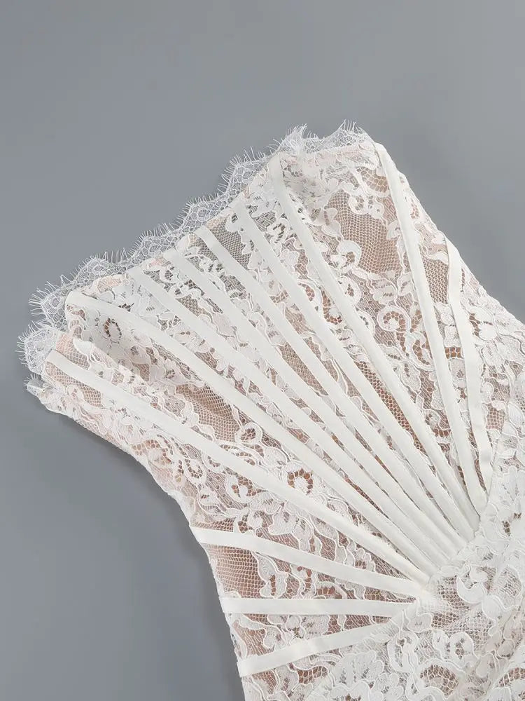 Sheer Lace Strapless Evening Dress