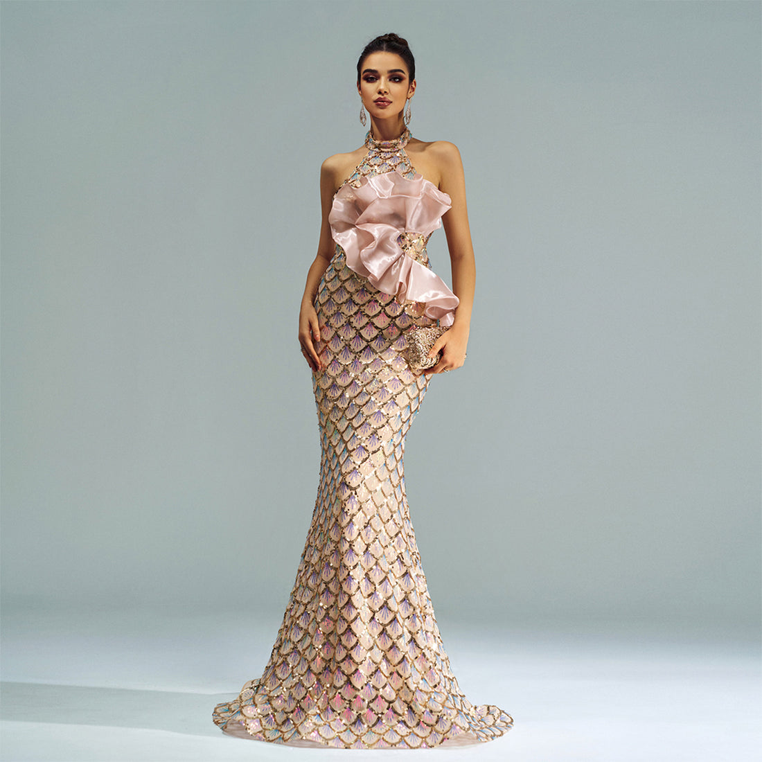 Nyra Halter Sequined Mermaid Gown
