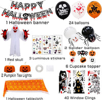77 PCS Halloween Party Decorations Set - Halloween Balloons Fluorescent Stickers Halloween Ghost Hanging Decoration Halloween Window Clings Suitable for Outdoor and Indoor Halloween Decorations.